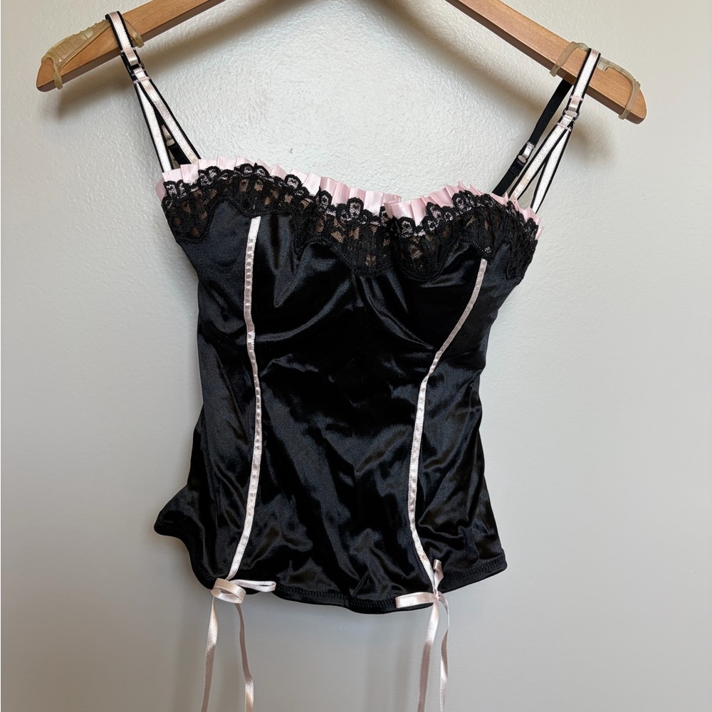 Victoria's Secret Black and Light Pink Satin Lace Bustier